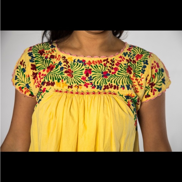 Fun 1970s vintage Yellow Embroidered
Mexican Dress Floral Oaxacan
Cotton - Small - Picture 8 of 14